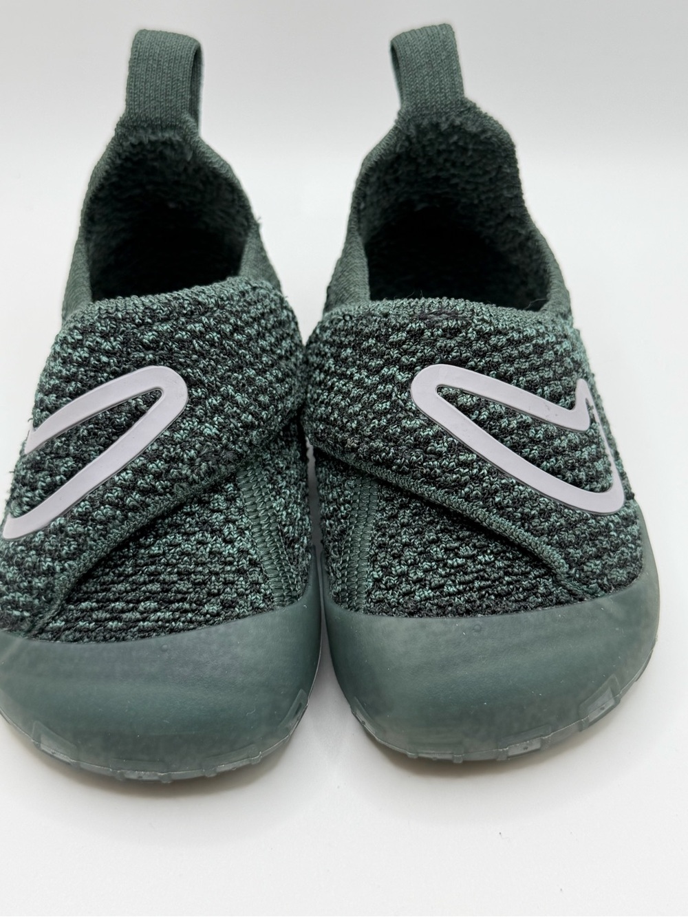 Nike Kids Slip-On Knit Sneakers in Forest Green with White Swoosh